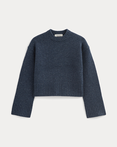 Image | Cropped Boxy Crew in Luxe Merino | Heathered Blue Donegal