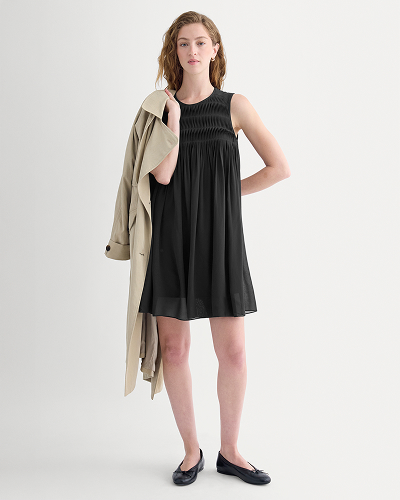 Image | Twisted Pleated Mini Dress in Silk Georgette | Black