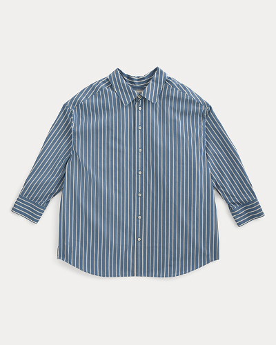 Image | Back-tie Oversized Shirt in Washed Poplin | Dutch Blue/Bone