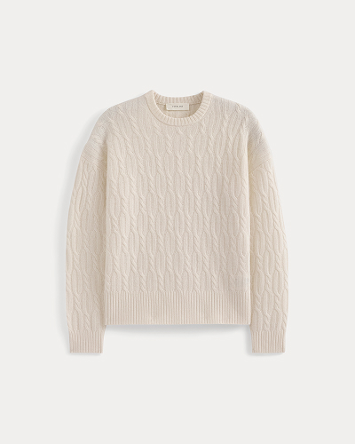 Image | Relaxed Cable-Knit Crew in Luxe Merino | Bone