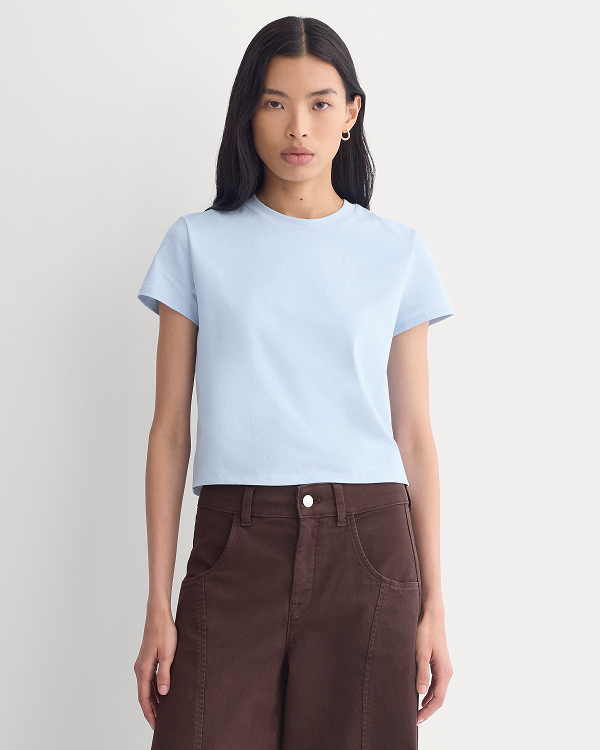 Image | Model in Forever Jersey Shrunken Crew | Cashmere Blue 