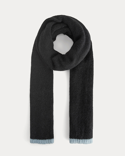 Image | Plush Alpaca Scarf | Black/ Skyway