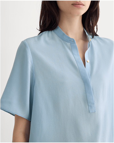 Image | The Popover Top in Washable Silk | Soft Blue