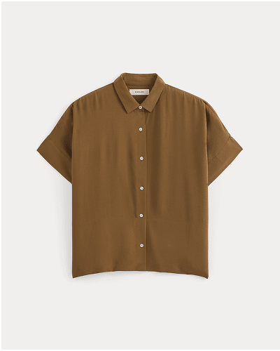 Image | The Boxy Shirt in Washable Silk | Toffee