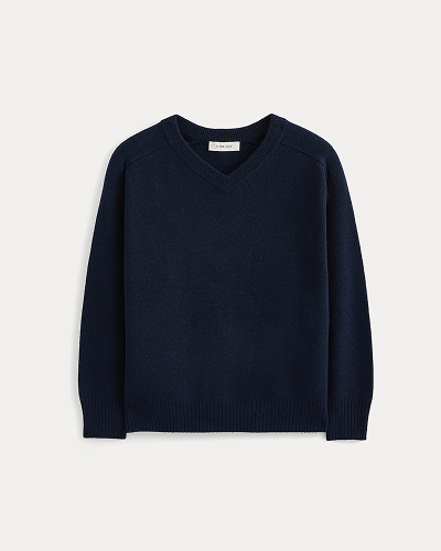 Image | Cashmere High V Boyfriend Sweater | Navy