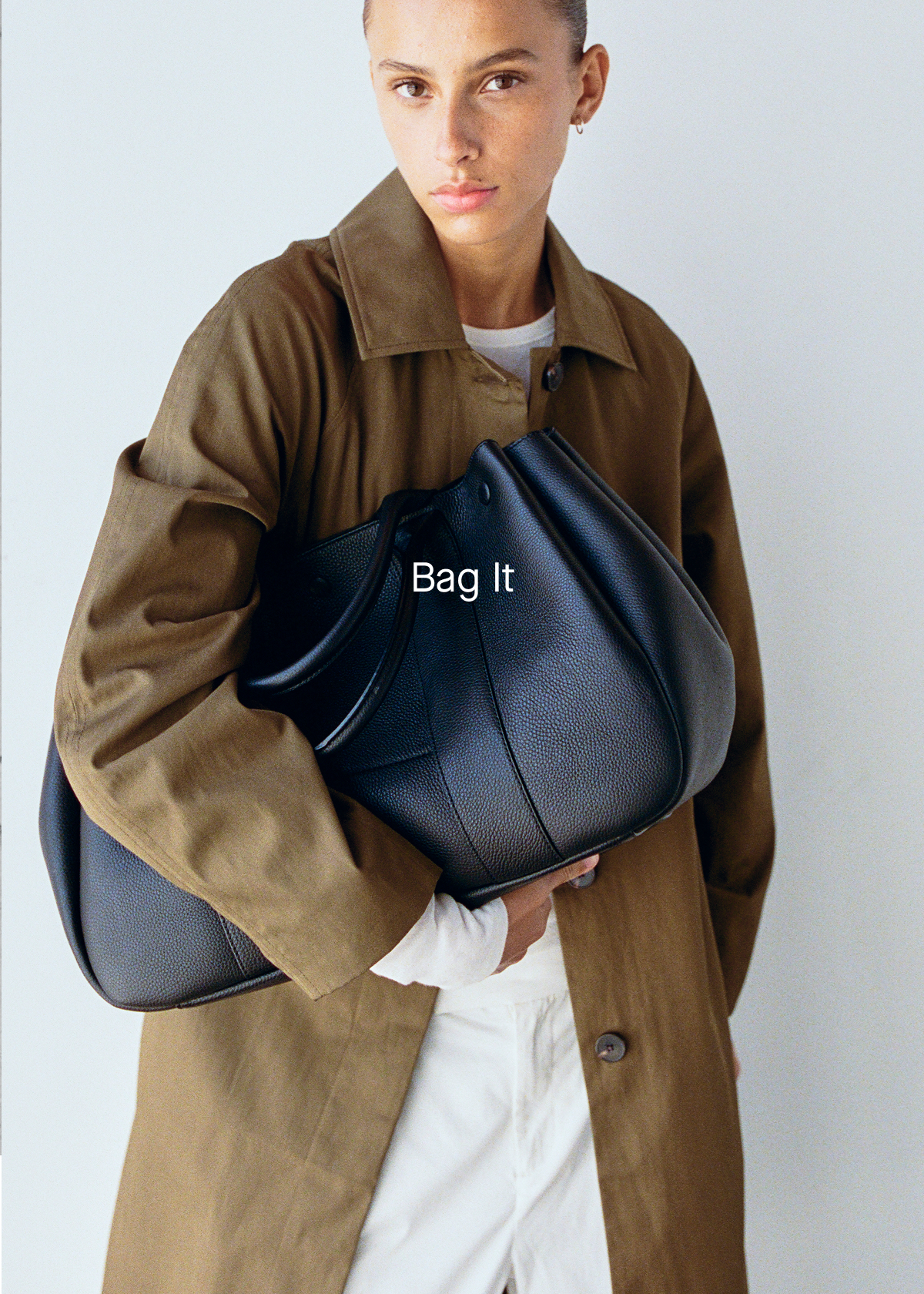 Image | Bag It | Model with Leather Boxy Tote |  Black Pebble Leather
