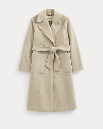 Image | Italian Belted Overcoat | Taupe Herringbone