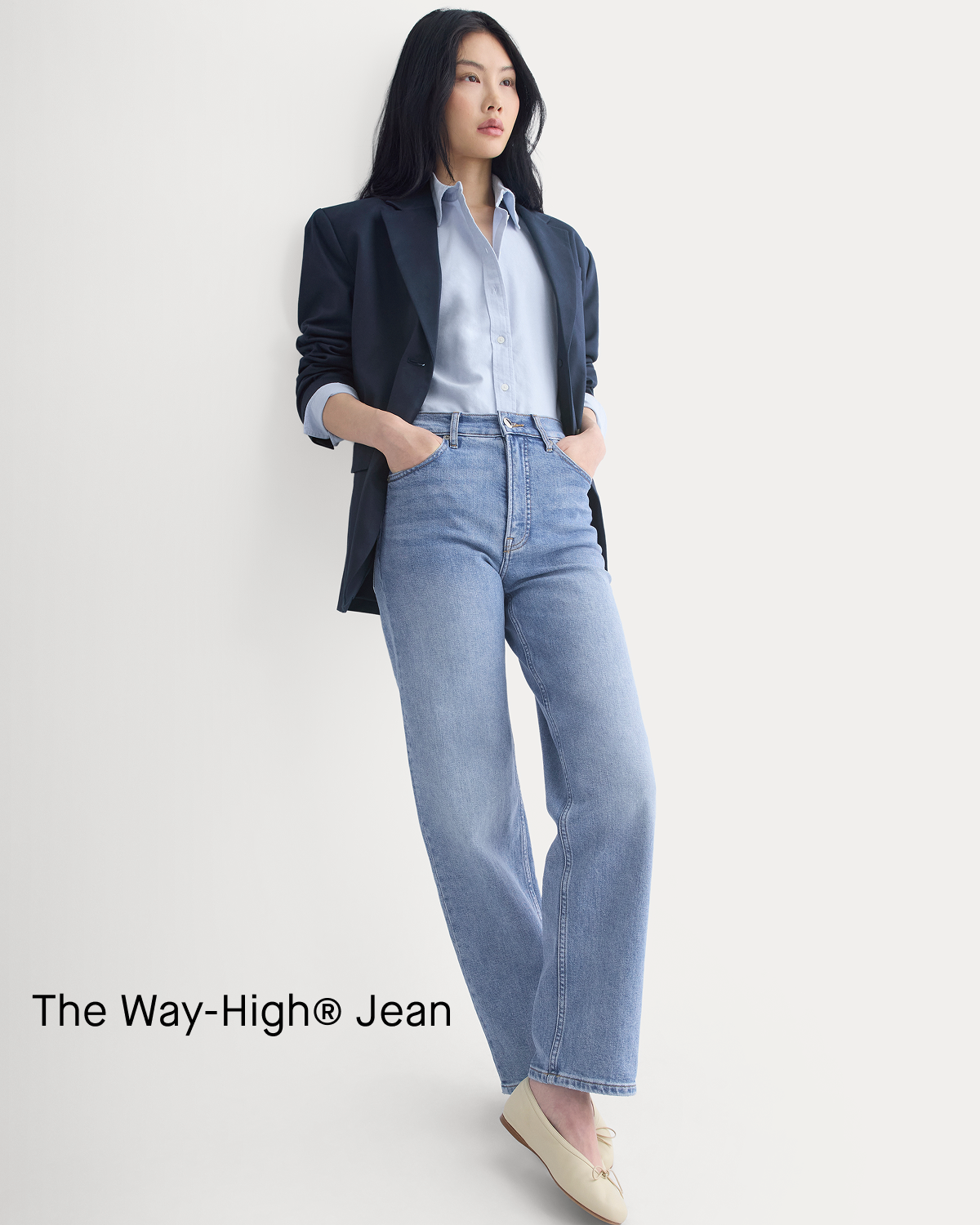Image | The Way-High® Jean | Model wearing Model in The Way-High® Jean 2.0 | Medium Indigo 