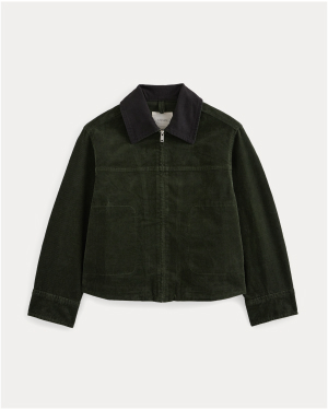 Image | Stretch Corduroy Zip Jacket | Dark Forest
