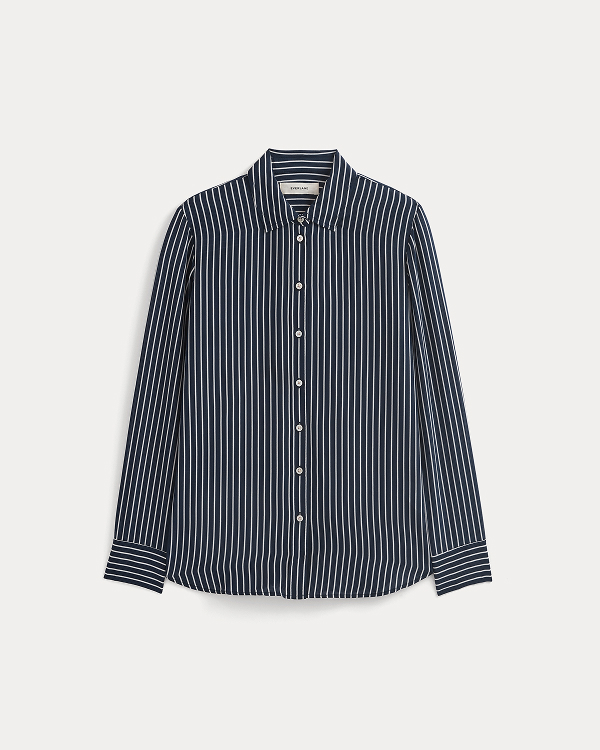 Image | The Must-Have Shirt in Washable Silk | True Navy / Bone Stripe