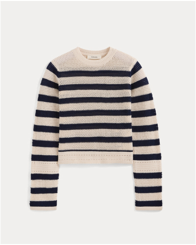 Image | Open Knit Long-Sleeve Crew in Everyday Cotton | Navy/Canvas