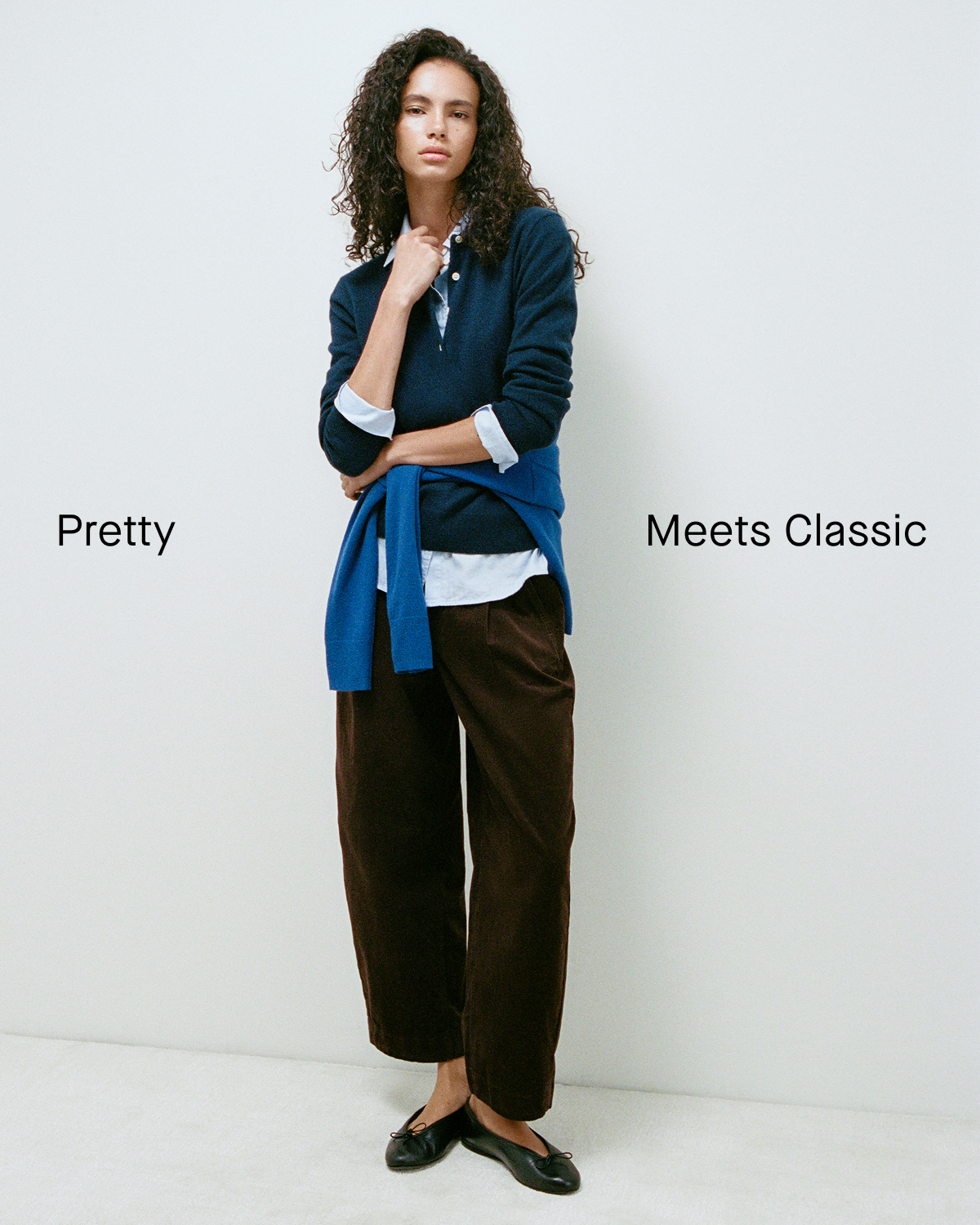 Image | Pretty Meets Classic | Model wearing Fine Cashmere Classic Polo in Navy