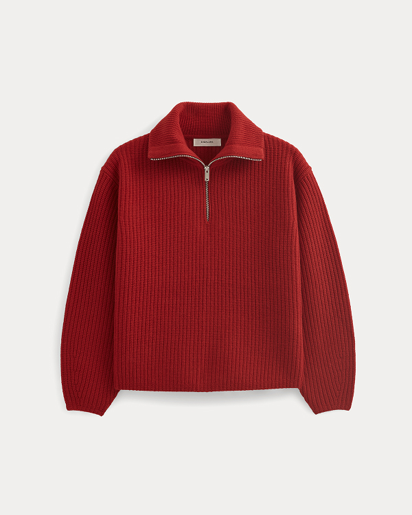Image | The Half-Zip Sweater in Luxe Merino | Berry Red