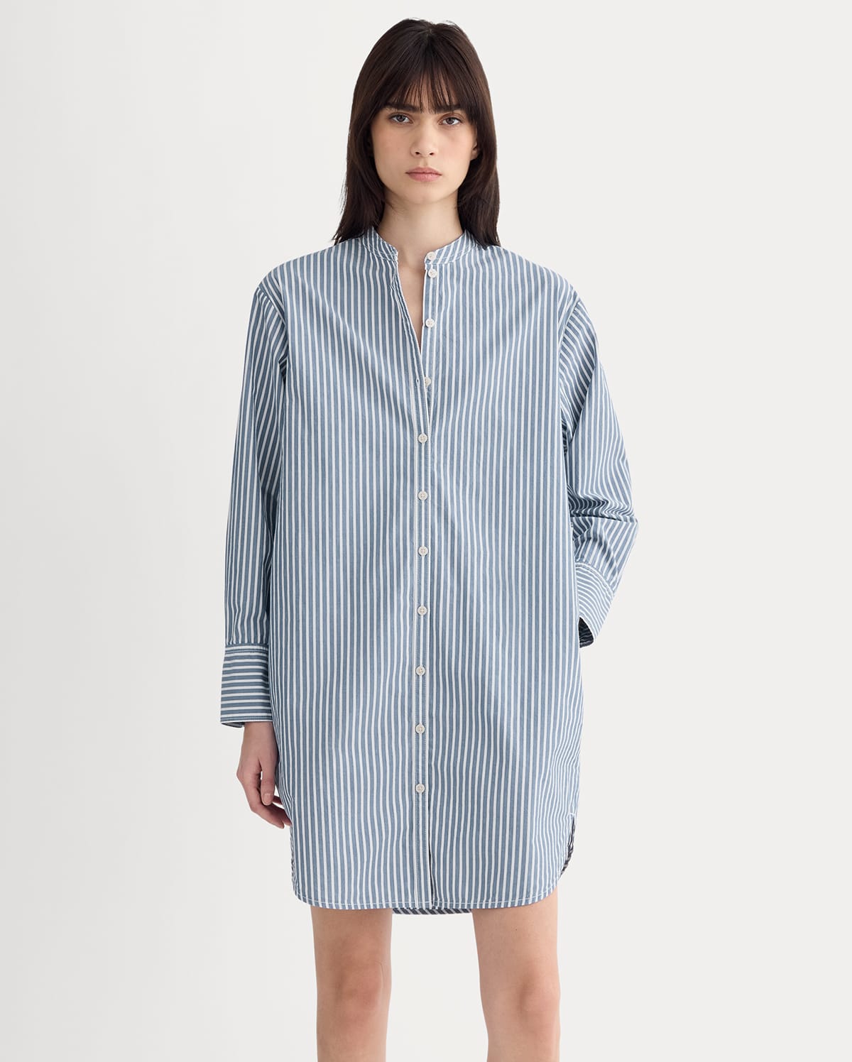 Image | The Relaxed Shirt Dress in Ultrasoft Cotton | Bone / Mazarine Blue 