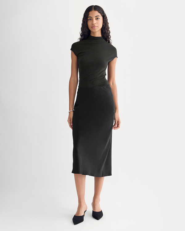 Image | Model | Slip Skirt in Silk Charmeuse | Black
