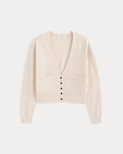 Image | Deep V-Neck Cardigan in Cotton Merino | Canvas