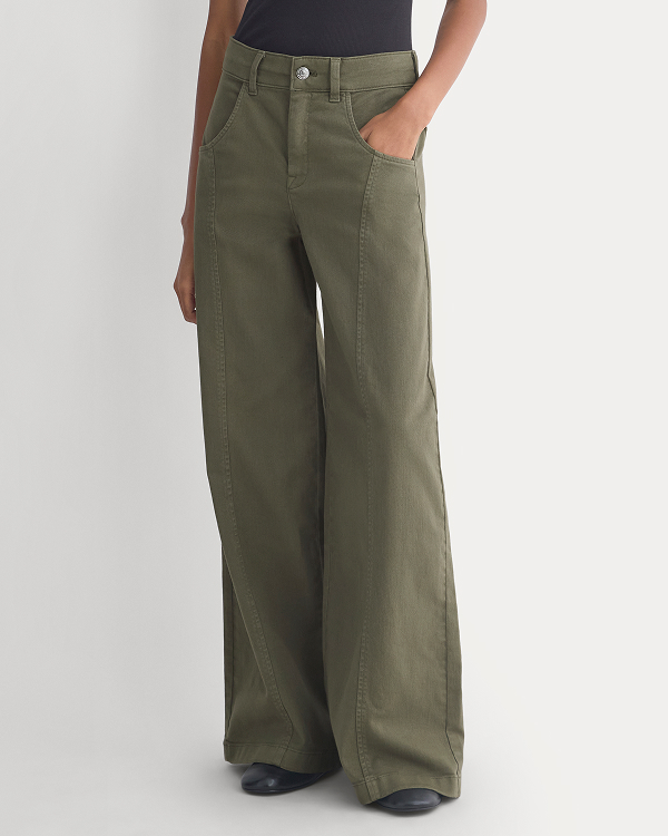 Image | Model in Utility Seamed Wide-Leg Pant | Olive Night