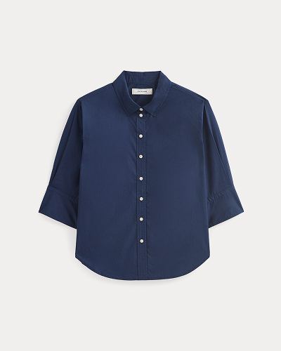 Image | Cuff Detail Shirt in Lightweight Cotton | Navy