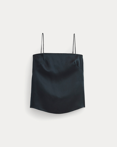 Image | Thin Strap Cami in Silk Charmeuse | Navy