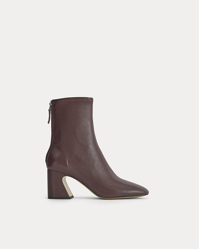 Image | Leather Curved-Heel Boot | Burgundy