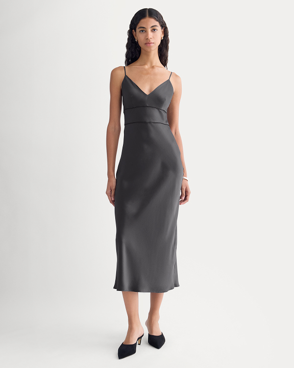 Image | Bias Cut Slip Dress in Silk Charmeuse | Graphite
