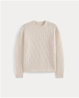 Image | Relaxed Cable-Knit Crew in Luxe Merino | Bone