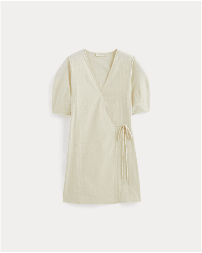 [Image]The Seersucker Mini Wrap Dress | Bone