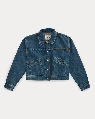Image | Cropped Trucker Denim Jacket | Mid-Indigo