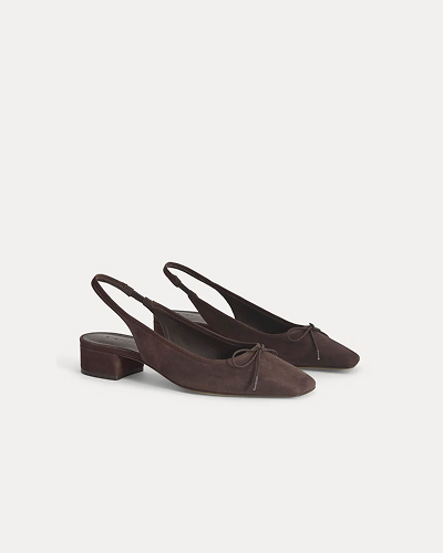 Image | The Ballet Slingback Heel | Deep Brown Satin