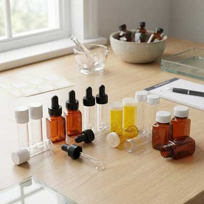 16ML AMBER PLASTIC BOTTLE WITH GLASS PIPETTE DROPPER