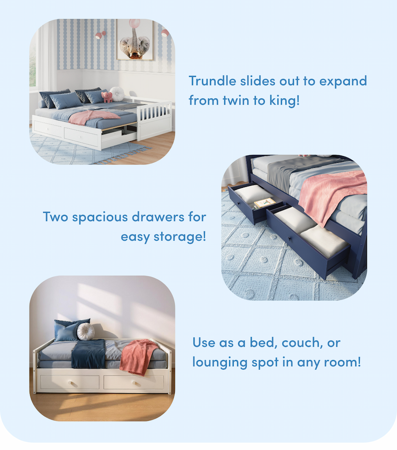 NEW PRODUCT: Elizabeth Twin to King Bed with Storage Drawers