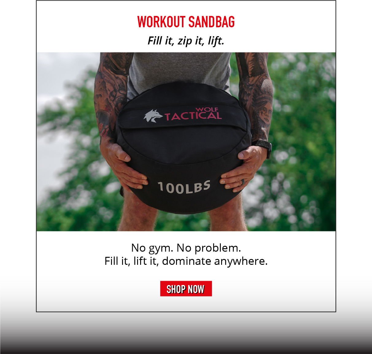 Workout Sandbag. Fill it, zip it, lift. No gym. No problem. Fill it, lift it, dominate anywhere. Shop Now.