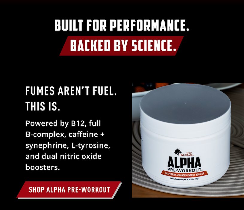Built for performance. Backed by science. Fumes aren't fuel. This is.  Powered by B12, full B-complex, caffeine + synephrine, L-tyrosine, and dual nitric oxide boosters.    Shop Alpha Pre-Workout
