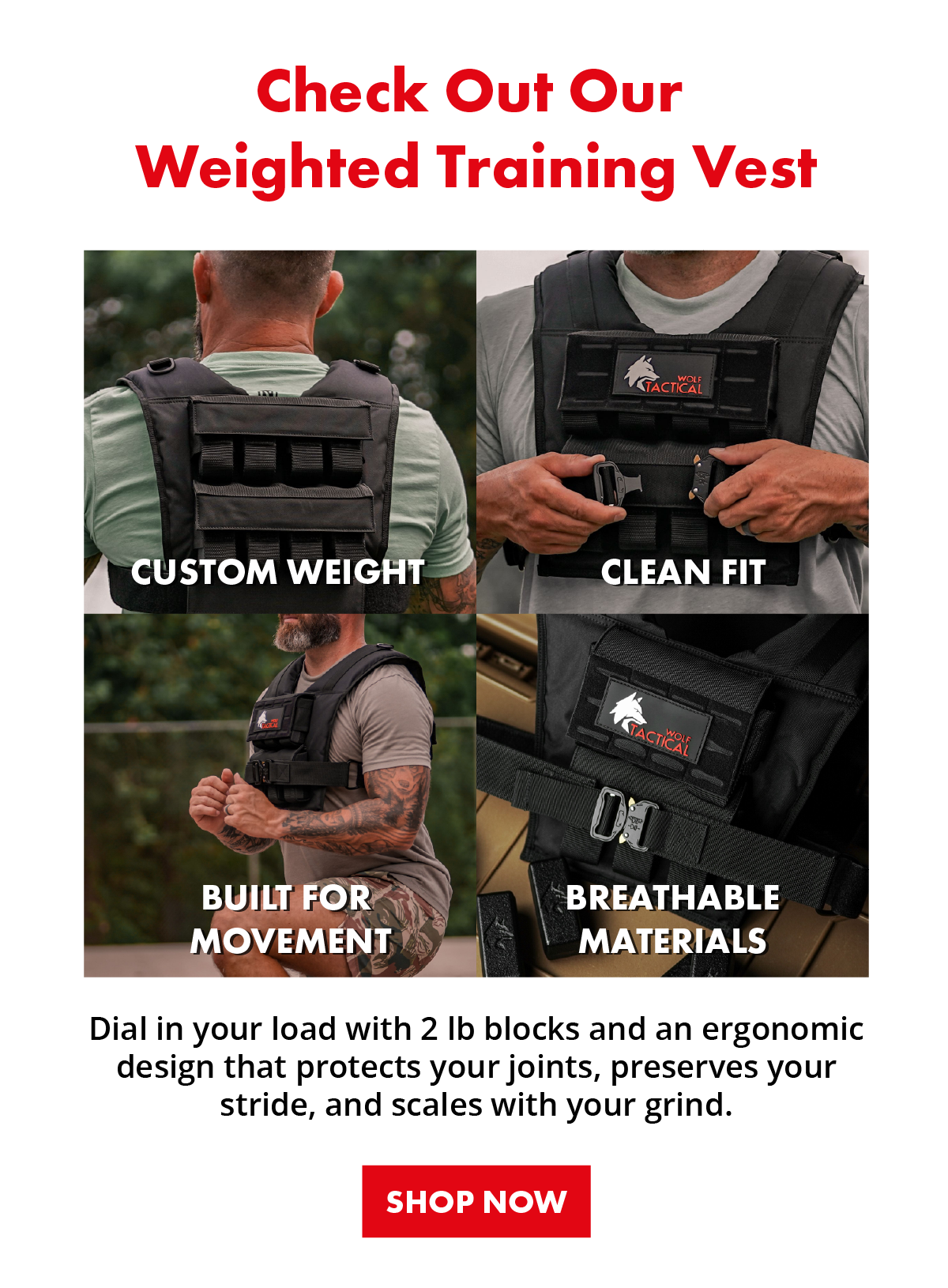 Check out our Weighted Training Vest. Custom weight. Clean fit. Built for movement. Breathable materials. Dial in your load with 2lb blocks and an ergonomic design that protects your joints, preserves your stride, and scaled with your grind. SHOP NOW
