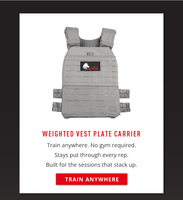 Weighted Vest Plate Carrier. ✅ Train anywhere. No gym required  ✅ Stays put through every rep  ✅ Built for the sessions that stack up.        Train Anywhere. 
