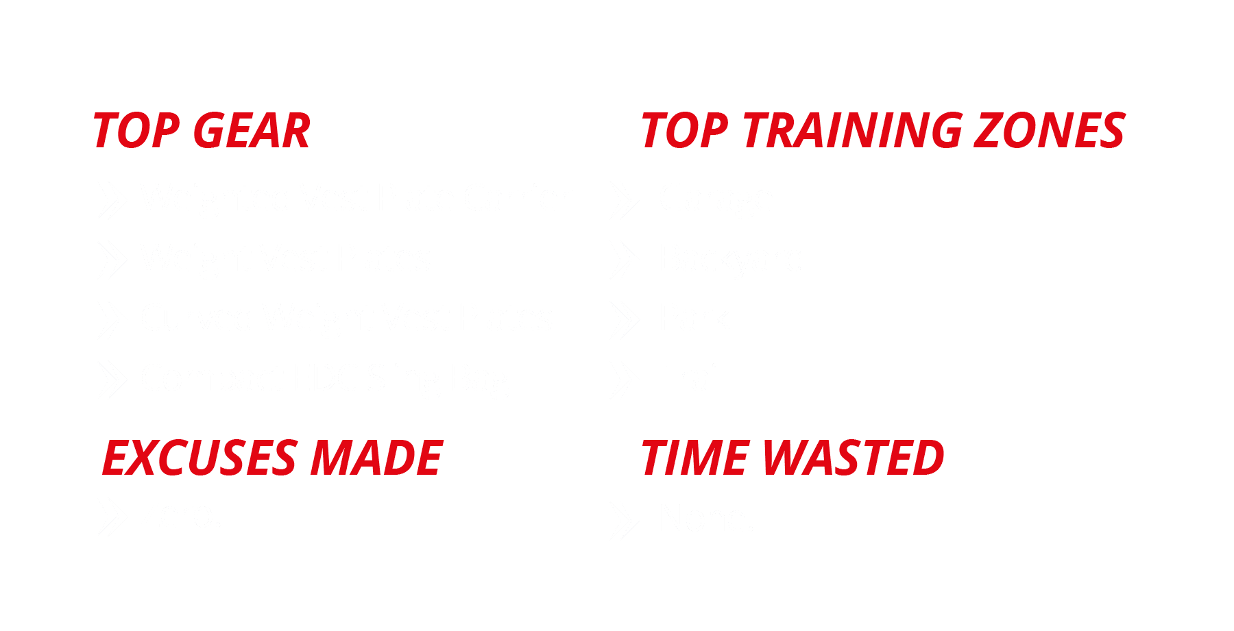 TOP GEAR  › Weighted Vest Plate Carrier › Weight Vest Plates › Curved Weight Vest Plates › Compact EDC Sling Bag  TOP TRAINING ZONES  › Garage › Backyard › Park › Trail  EXCUSES MADE › Zero.  TIME WASTED › None.