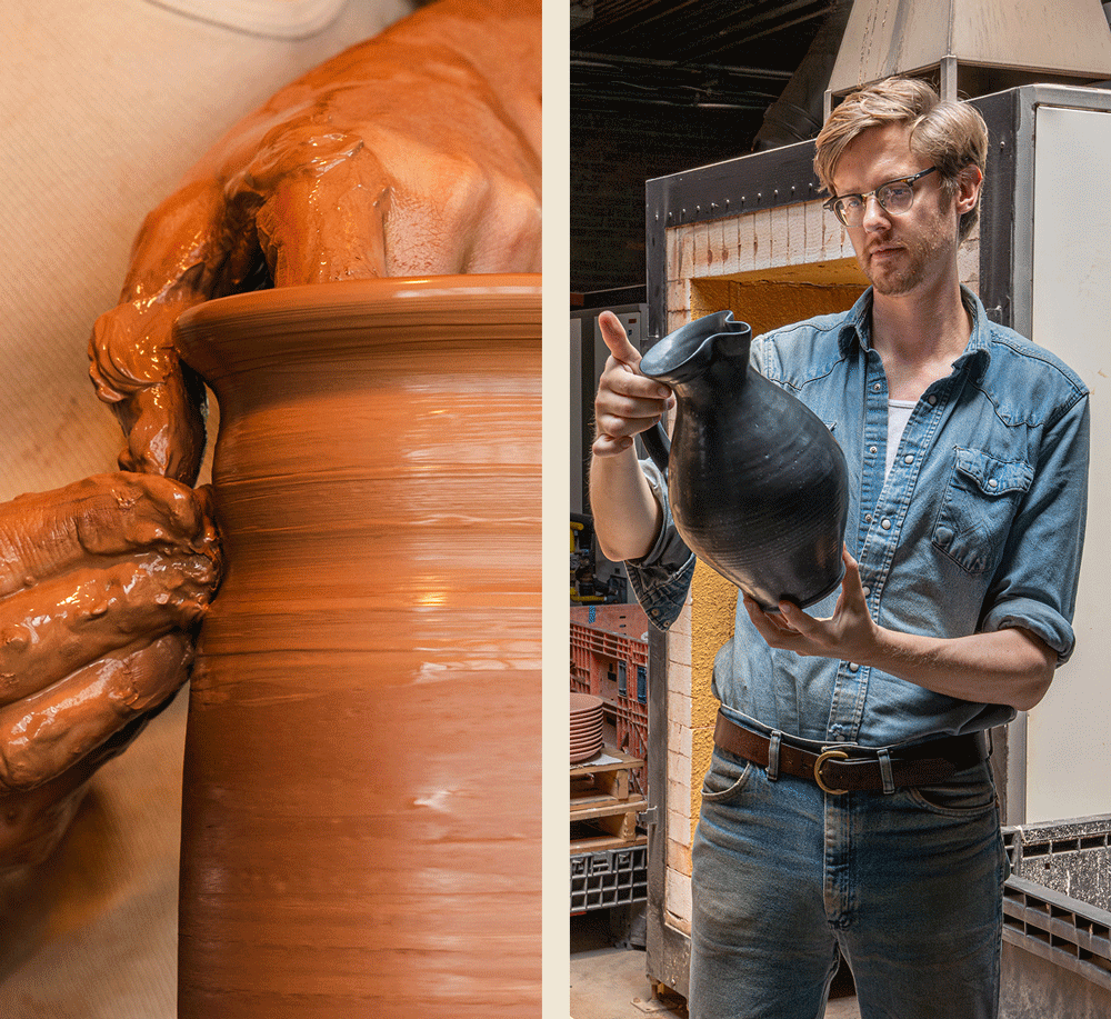 Images of John Vigeland holding The Pitcher