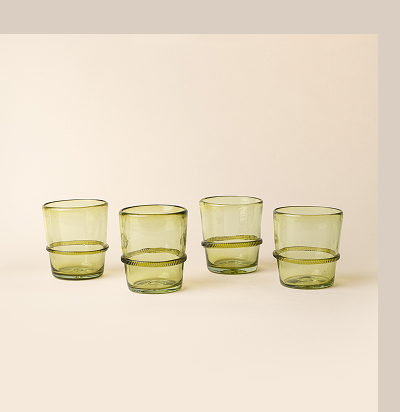 Banded Glassware in Olive
