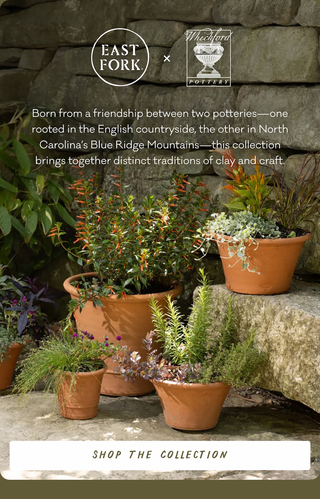 Born from a friendship between two potteries—one rooted in the English countryside, the other in North Carolina’s Blue Ridge Mountains—this collection brings together distinct traditions of clay and craft. Shop the Collection