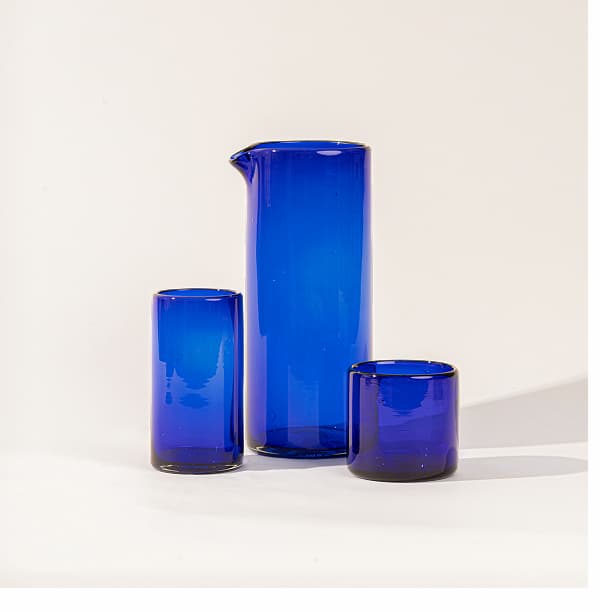 Handblown Glass Tumblers and Pitcher