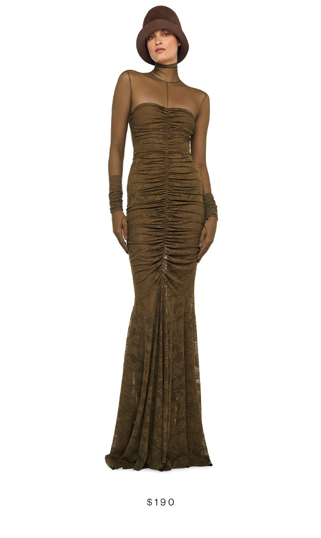 STRAPLESS SHIRRED FRONT FISHTAIL GOWN
