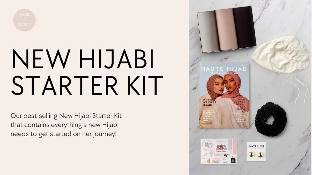 an image of a new hijabi starter kit with a magazine and a hair tie