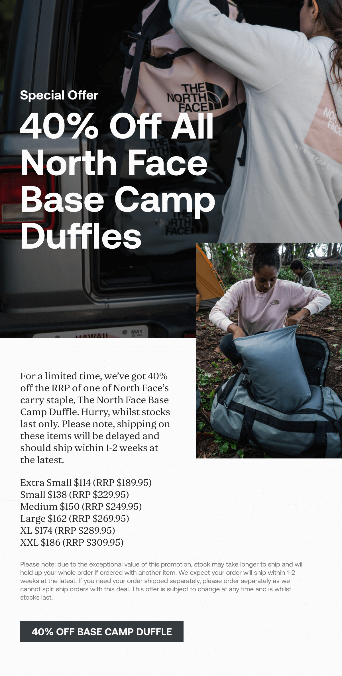 40% Off All North Face Base Camp Duffles