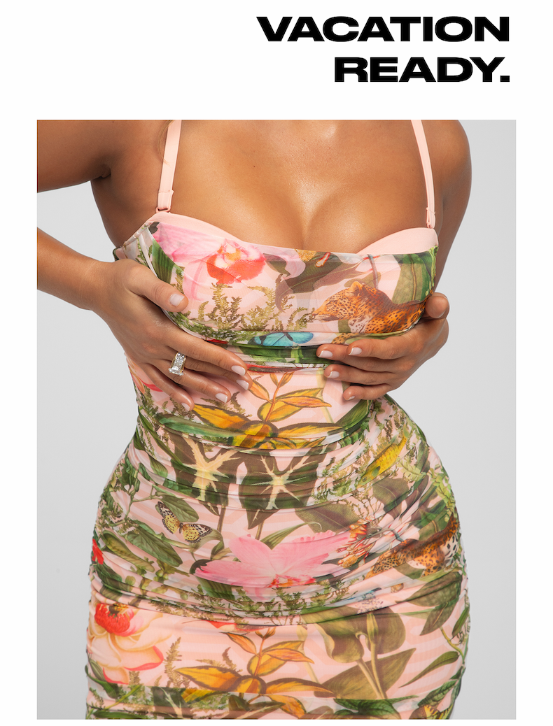 Vacation ready in the sweetie mesh dress in floral ambrosia.