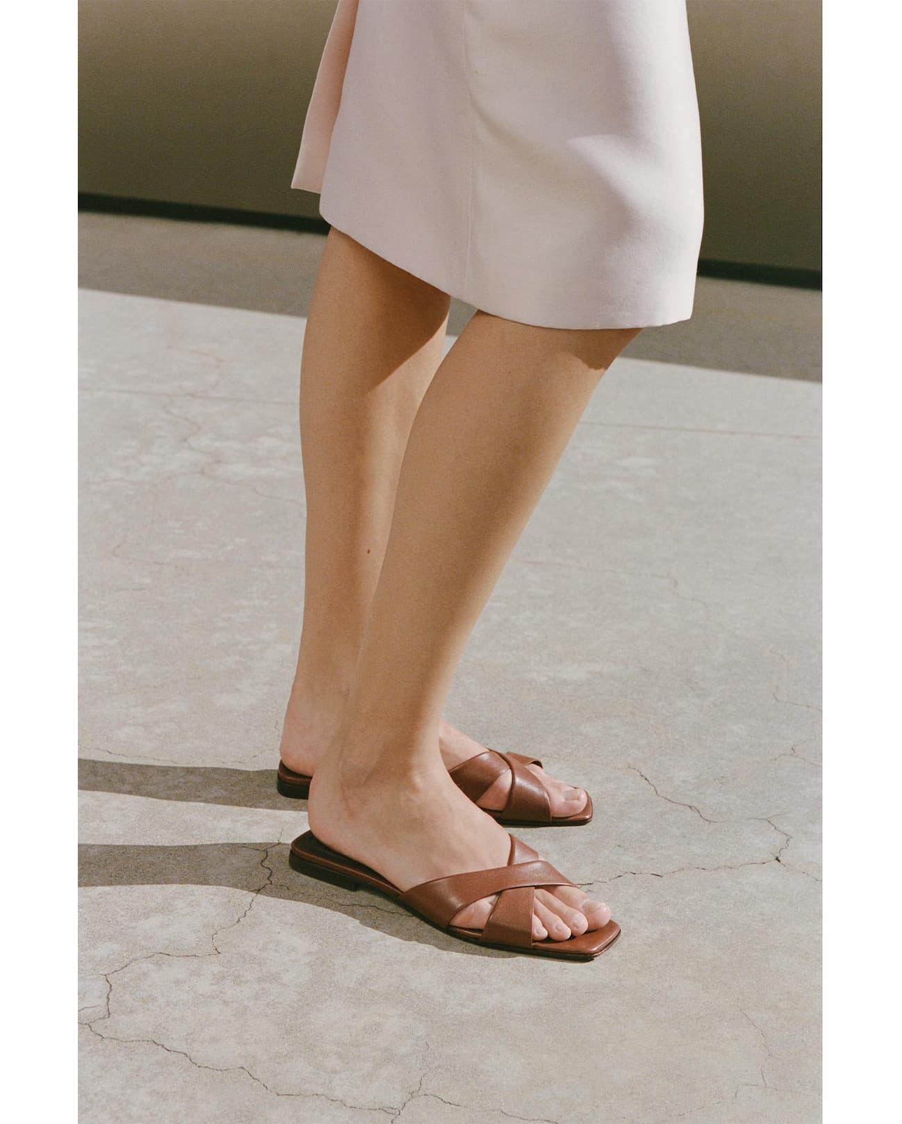 The Selene Flat Sandal in Cognac Nappa