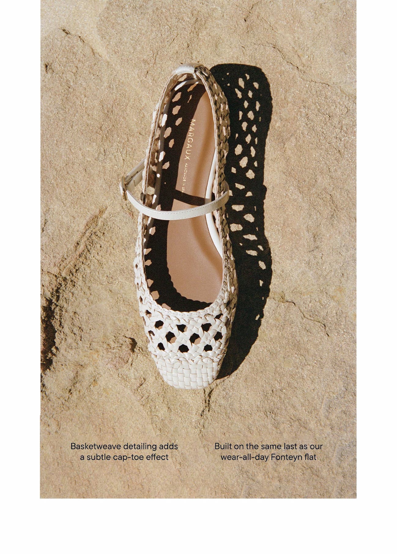 Basketweave detailing adds a subtle cap-toe effect. Built on the same last as our wear-all-day Fonteyn flat.