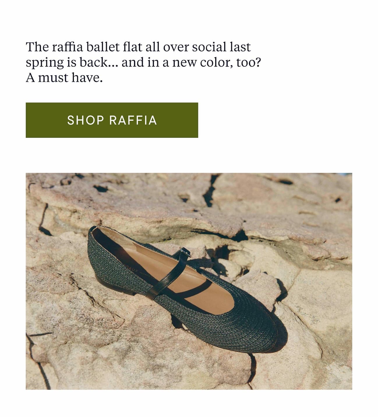 The raffia ballet flat all over social last spring is back... and in a new color, too? A must have. Shop raffia.