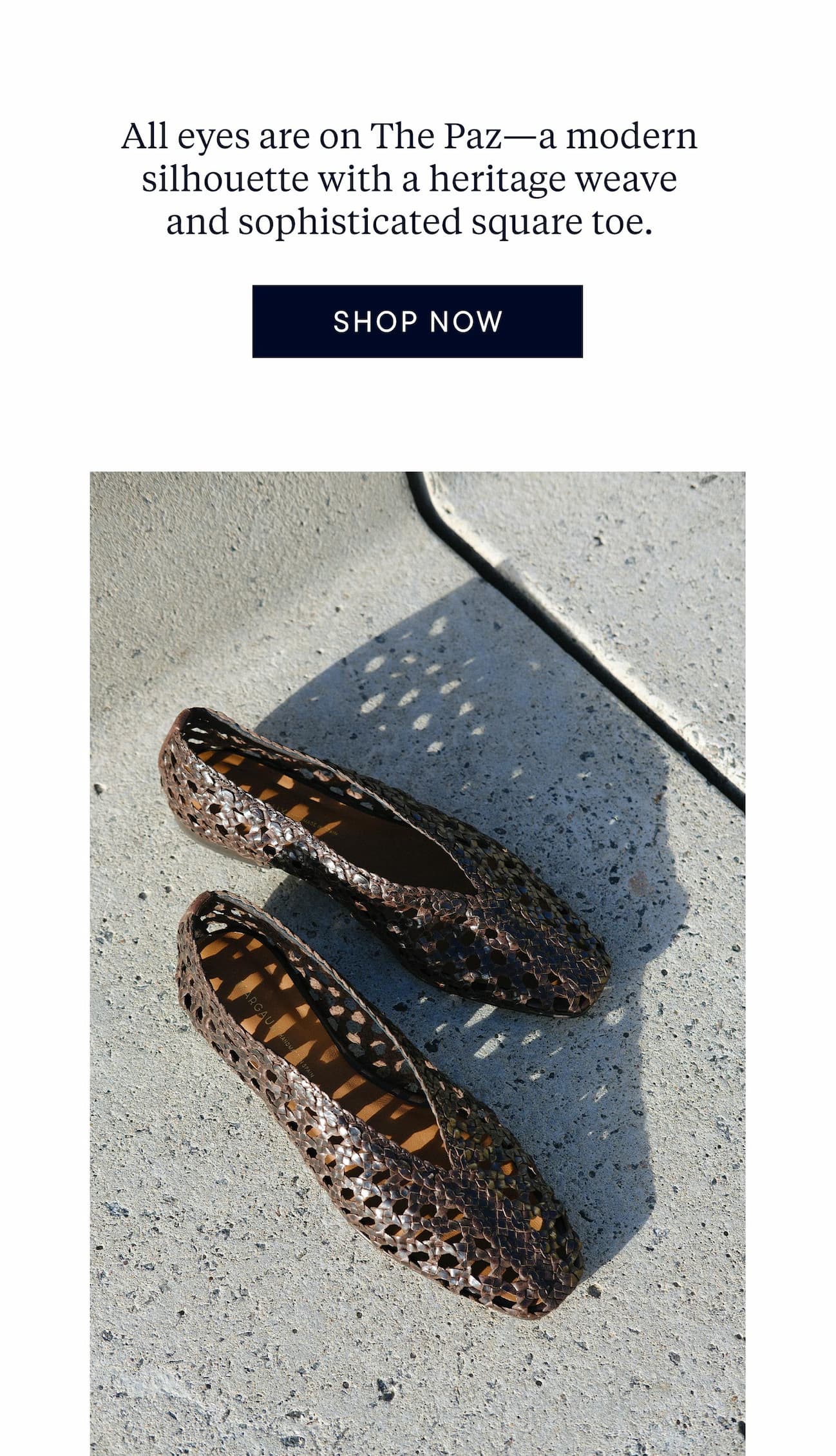 All eyes are on The Paz—a modern silhouette with a heritage weave and sophisticated square toe.