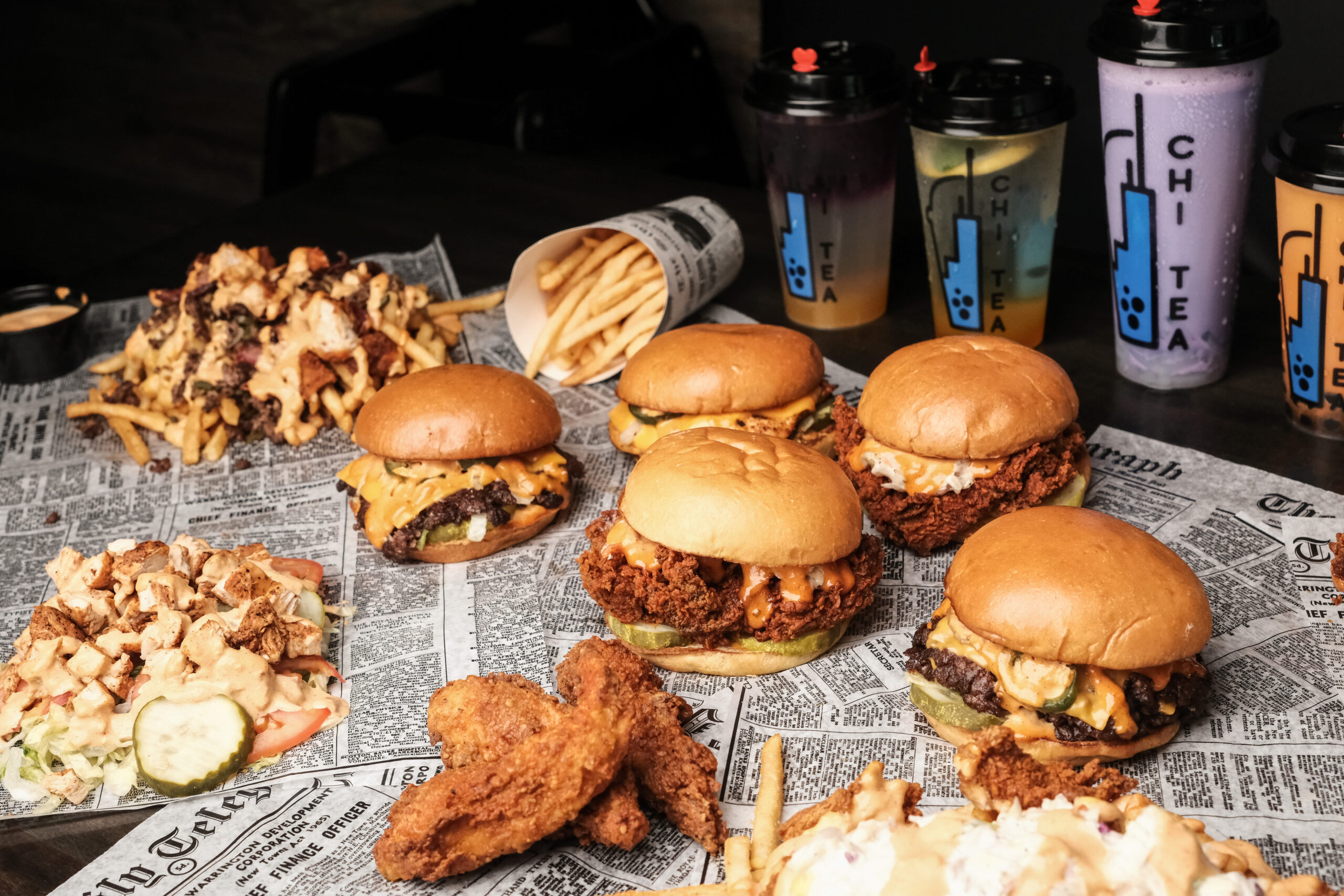 Chi Tea halal hot chicken sandwiches, smash burgers and boba tea