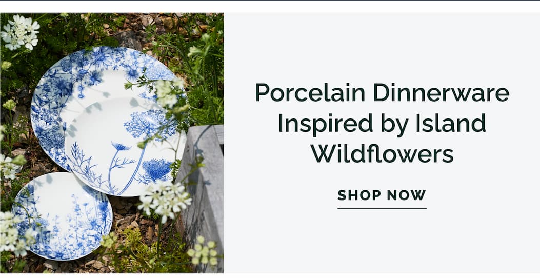 Porcelain dinnerware inspired by island wildflowers